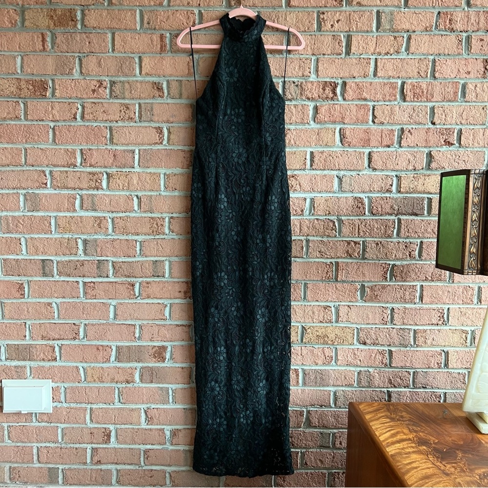 ABS by Allen Schwartz Elegant Black Lace Halter Formal / Prom Dress Sz 4